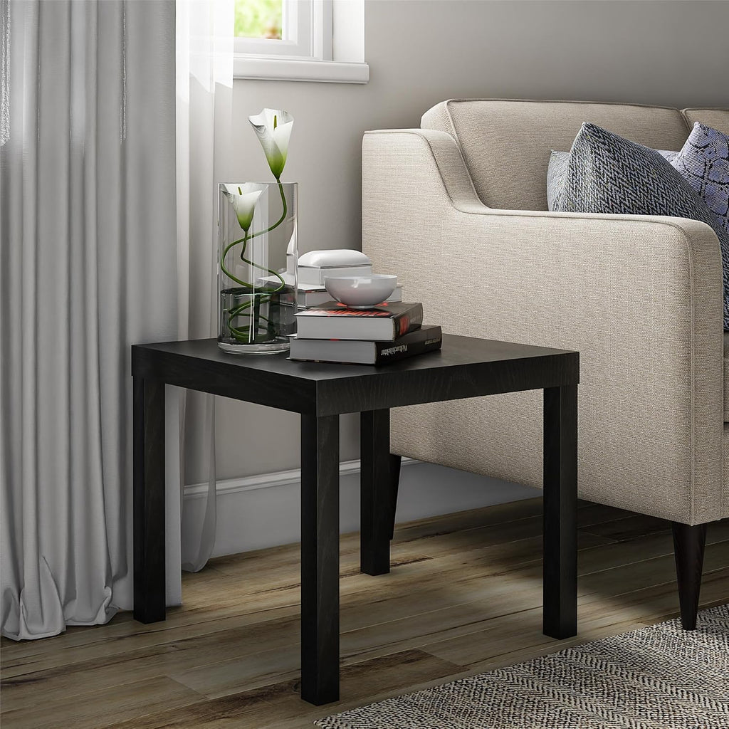 Oak Finish End Table – Sturdy, Water-Resistant, Minimalist, Easy Assembly for Small Spaces, 20” W x 20” D x 17.5” H (Black Oak)