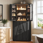 Dripex 71" Black Farmhouse Corner Pantry Cabinet with LED Light, Tall Storage Cabinet with Doors & Adjustable Shelves, Food Pantry for Kitchen, Living Room, Dining Room