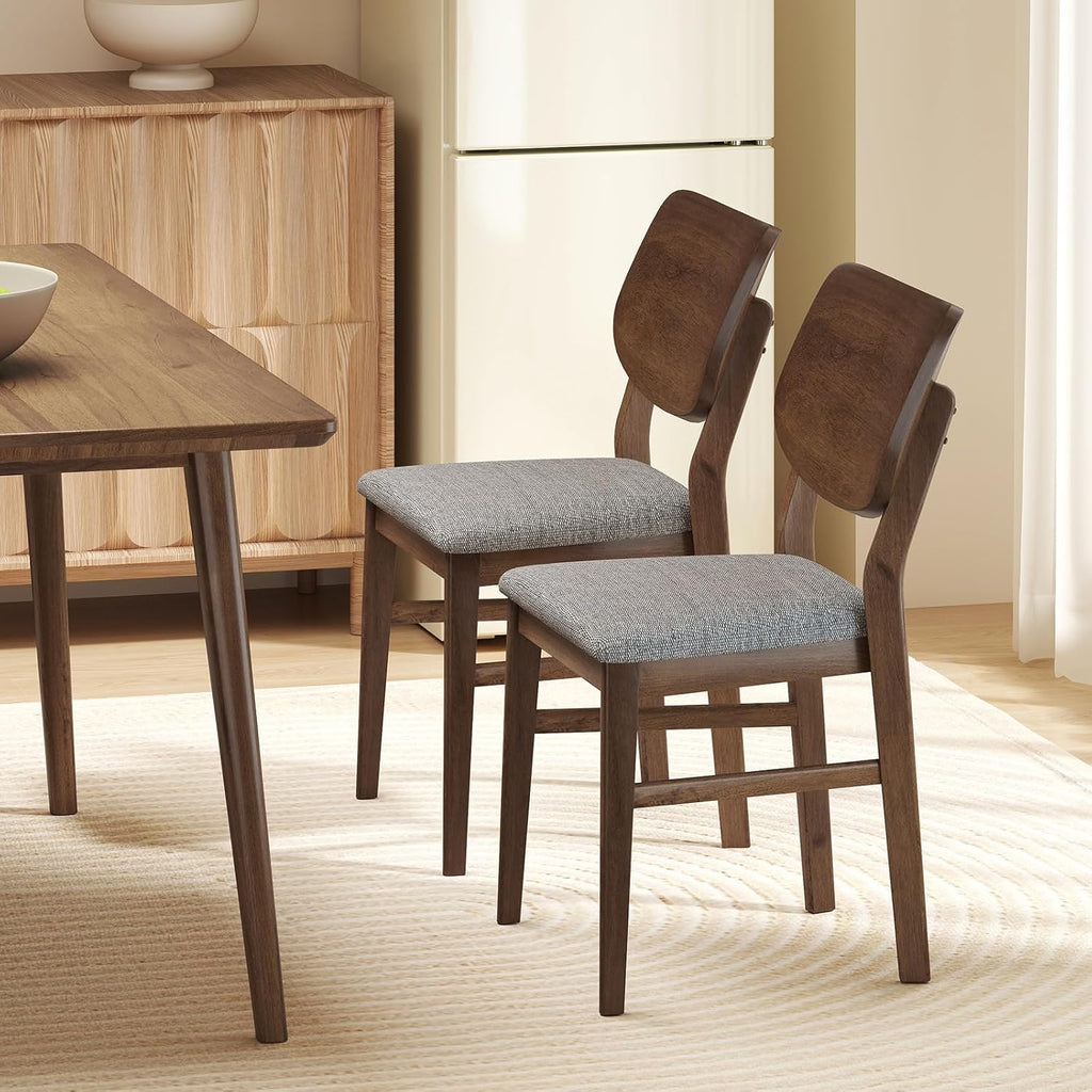 Giantex Wooden Dining Chairs Set of 4, Farmhouse Upholstered Kitchen Chairs w/Rubber Wood Frame, Gray Padded Seat, Curved Back, Armless Fabric Side Chairs for Dining Room, Living Room