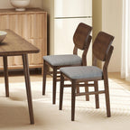 Giantex Wooden Dining Chairs Set of 4, Farmhouse Upholstered Kitchen Chairs w/Rubber Wood Frame, Gray Padded Seat, Curved Back, Armless Fabric Side Chairs for Dining Room, Living Room