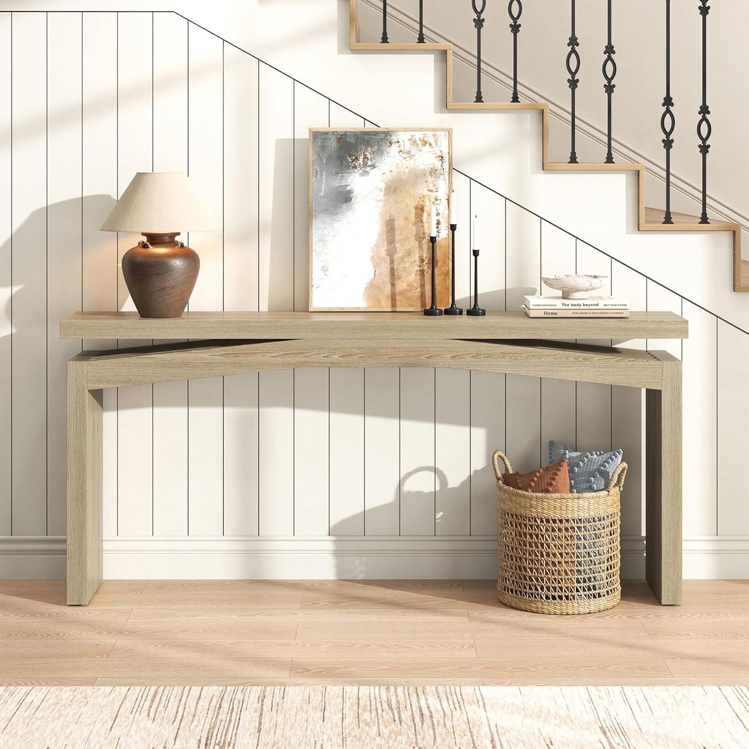 Epecoya 63 Inch Console Table for Entry Way Modern, Light Tan Wood | Farmhouse Entrance Tables Narrow Long, Wooden Couch Table Behind Sofa for Entryway, Living Room
