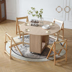 COMUHOME 47.3" Round Folding Dining Table for 4-8, Wood Kitchen Foldable Dining Table Large Drop Leaf Dinner Table with Storage Shelf Metal Legs for Home Dining Room Living Room in Wood Color
