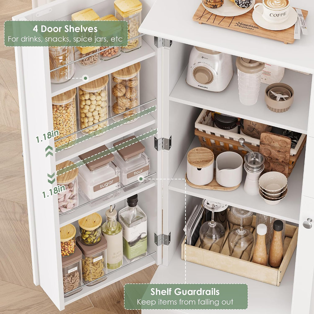 BOTLOG 72" Tall Kitchen Pantry Storage Cabinet with 4-Tier Door Shelves | Kitchen Hutch Cabinet with 2 Drawers, Frosted Glass Door for Dining Room, Modern White, Space-saving, apartment, small room