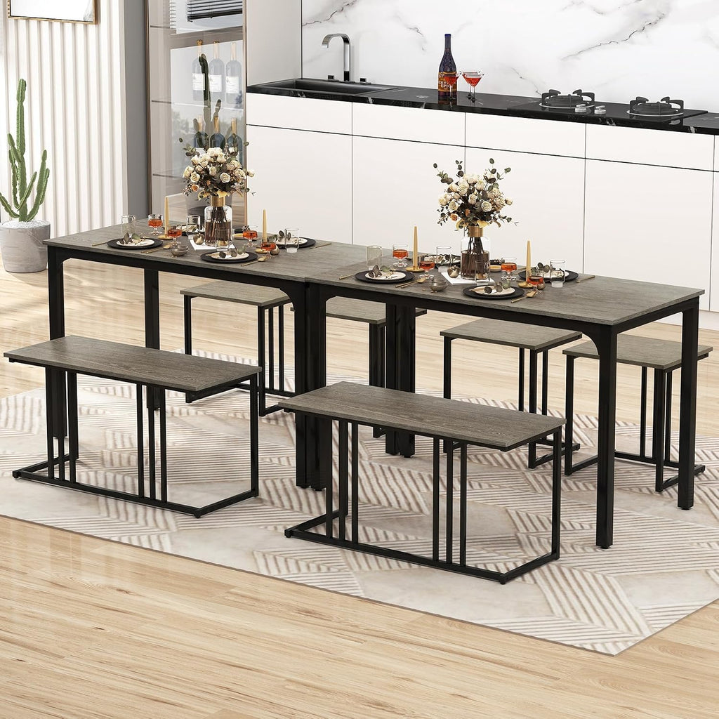 Giantex 4-Piece Dining Table Set for 4, Modern Kitchen Table and Chairs, Nesting Furniture Set with Bench & 2 Stools, Space-Saving Desk Set, Dinette Set for Small Place, Dining Room Restaurant (Grey)