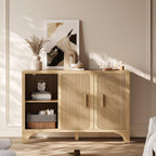 Mid Century Modern Fluted Buffet Cabinet with Storage, Accent Sideboard and Credenza Storage Cabinet with Doors, Wood Coffee Bar Console for Kitchen, Living Room (Oak, 47" 2-Door)