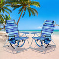 GVDV 2 Pack Backpack Beach Chairs for Adults, 14" Mid-Height Foldable Chair with Lay Flat Position, 4-Position Adjustable Reclining, Towel Bar, Zipper Pouch & Cup Holder, Blue Ocean