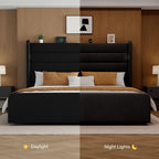 Queen Size Bed Frame with 59'' Tall Headboard with Readlight, Black