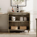 WAMAPT Farmhouse Sideboard Credenza with 6 Glass Doors, Large Coffee Bar Table with Adjustable Shelf, Wood Kitchen Storage Cabinets, Modern Buffet Cabinet for Dining Room, Grey, 101"