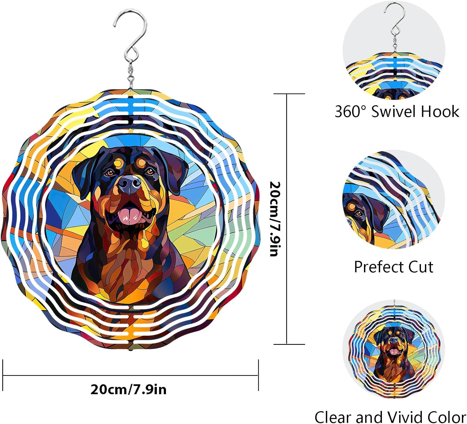 Rottweiler Dog Wind Spinners Outdoor Dog Memorial Gifts, 3D Metal Kinetic Hanging Garden Wind Spinner, Spinner Decor, Wind Sculptures for Outdoor & Indoor, Window, Yard Decor (Rottweiler 2)