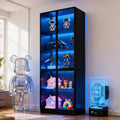 Wildhome 79'' Tall Glass Display Cabinet with LED Lights,Showcase with Glass Doors,5-Tier Curio Cabinet for Collectibles Bookcase,Storage Shelf, Bookcase (Black- 5 Layers, Large)