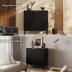 Fluted Cabinet with Storage, Buffet Cabinet Sideboard with 2 Doors, Black Buffet Storage Accent Cabinets with Adjustable Shelves for Living Room, Entry, Hallway, Kitchen