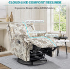 Swivel Glider Floral Recliner Chairs Set of 2, High Back Swivel Rocker Fabric Accent Chair for Living Room, Rivet Trim Upholstered Armchair Manual Sofa Seating - Beige Plants