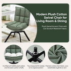 Swivel Dining Chairs Set of 6, Mid-Century Modern Chairs with Linen Fabric, High Back with High-Density Stuffed PP Cotton & Automatic Swivel Metal Legs, Suitable for Kitchen & Living Room(Green)