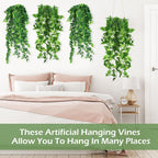 Hoteam 12 Pcs Artificial Hanging Plants 32 Inch Fake Ivy Vines with Fake Leaves Patio Artificial Plants Greenery for Living Room Indoor Outdoor Wall, No Basket (Pothos,Eucalyptus)