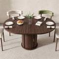 47 63" Extendable Round Wooden Dining Kitchen Table | 4-8 Seat Height Adjustable Shelf,23.6" Dust-Proof Storage Sturdy Pedestal Base,1.2" MDF Tabletop, Apartment,Natural