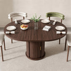 47 63" Extendable Round Wooden Dining Kitchen Table | 4-8 Seat Height Adjustable Shelf,23.6" Dust-Proof Storage Sturdy Pedestal Base,1.2" MDF Tabletop, Apartment,Natural