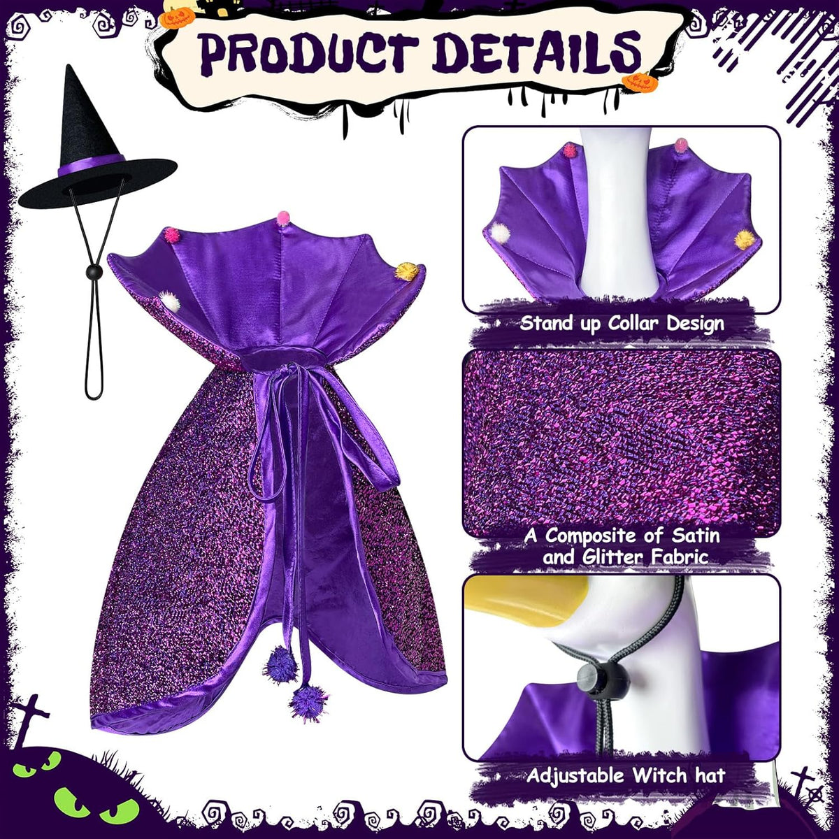 Witch Goose Outfit, 23-inch Halloween Porch Goose Outfit. Goose Clothes for Cement Goose Statue Decor
