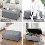 Linen Storage Ottoman Bench 35 inch with Hinged Lid - Multi-Functional Ottoman with Storage for Living Room, Bedroom End of Bed, Entryway Shoe Seat - Easy Assembly, Linen Gray