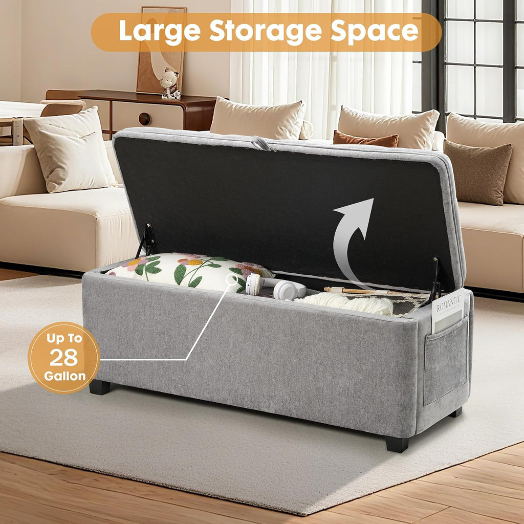 Storage Ottoman Bench with Lift Top, End of Bed Bench for Bedroom, Living Room & Entryway Storage Seat Shoe Bench with Storage (Gray)
