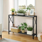 Tajsoon Console Table 41.8", 2 Tier Narrow Entryway Table with Shelves | Black Sofa Table with Stable X-Frame, Behind The Couch, for Entryway, Hallway, Entrance, Living Room, Foyer, Office, Black