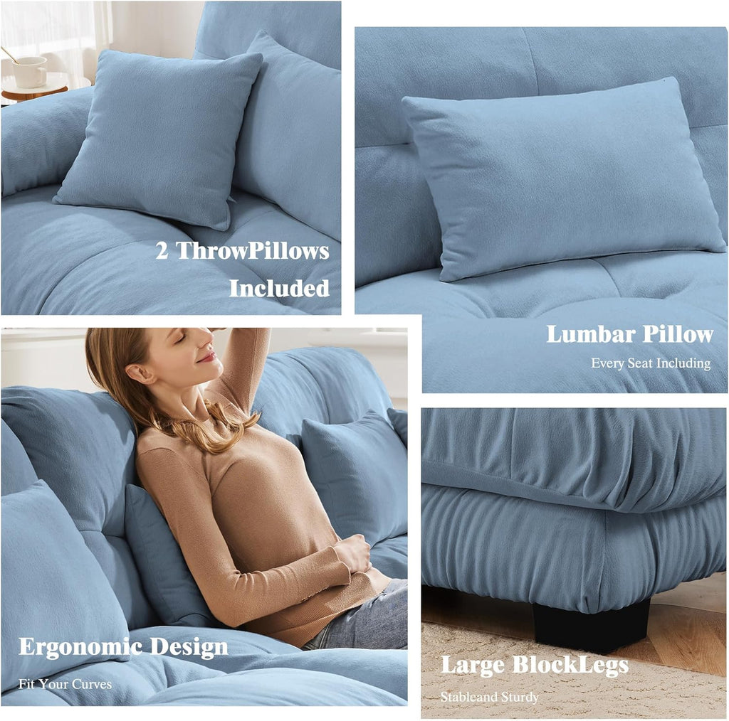 Oversized Modular Velvet Sectional Cloud Sofa Couch with Movable Ottoman,Corner Sofa with Comfortable Armrests, Deep Seat, Convertible L or U Shaped Couch (Sky-Light Blue, 3 Seat + 1 Ottoman)