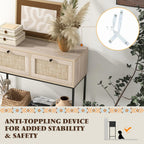 POWERSTONE 31.5" Nightstand with Rattan Drawers & Shelf, Modern Bunk Bedside Table Oak Side Table End Table for Living Room Bedroom
