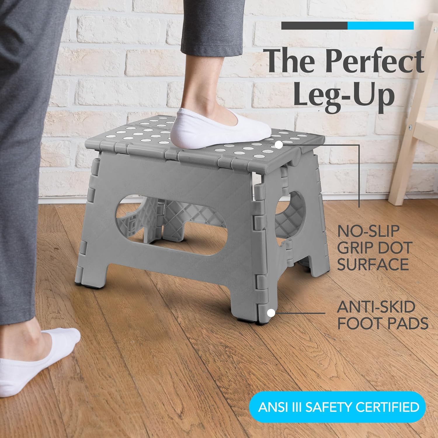 Handy Laundry Folding Lightweight Step Stool - Sturdy Enough to Support Adults - Opens Easy with One Flip - Great for Kitchen, Bathroom or Bedroom (Gray - 8 Inch)