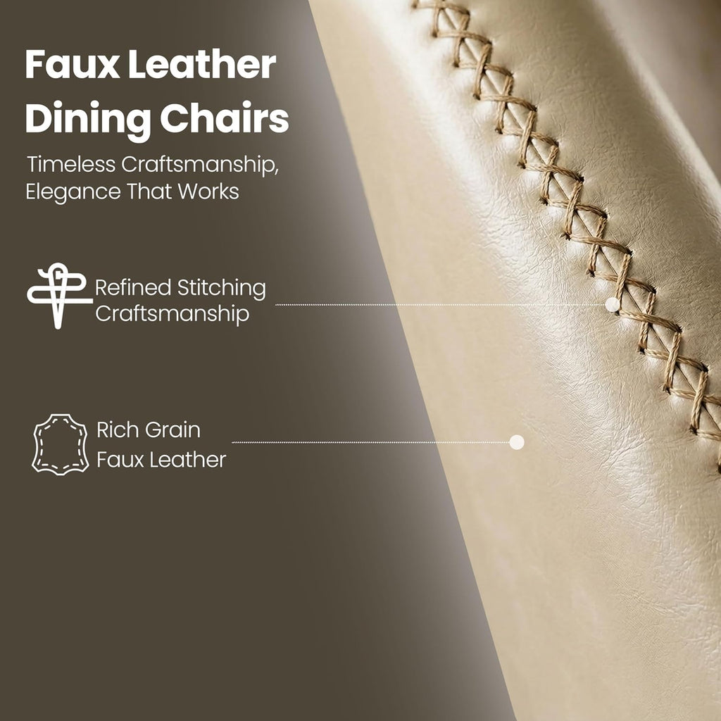 Leather Dining Chairs Set of 4, Modern Dining Room Chairs with Curved Backrest and Metal Legs Chenille Upholstered Fabric Kitchen Side Chair for Living Room, Restaurant, Cafe, Comedor, Leather, Beige
