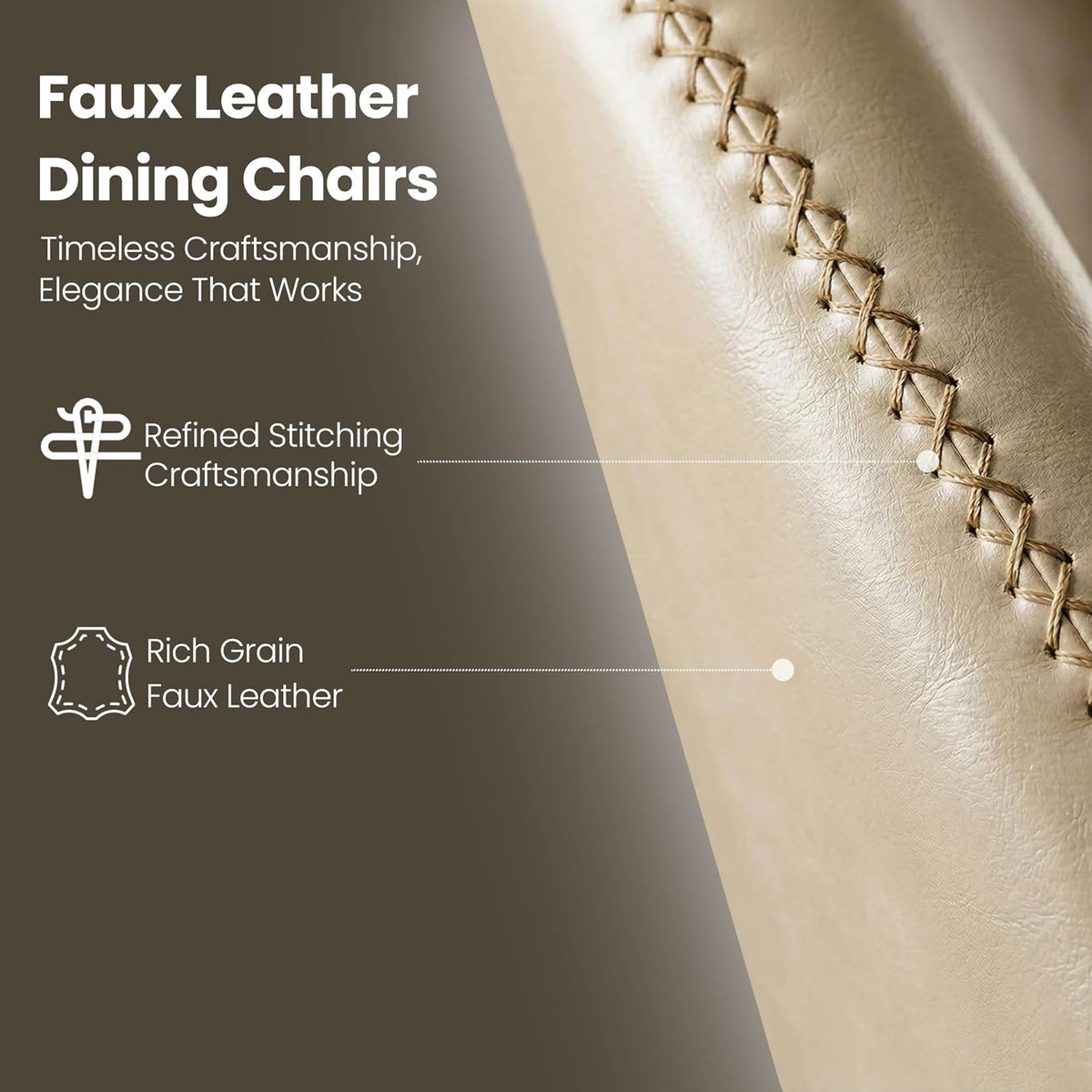 Leather Dining Chairs Set of 4, Modern Dining Room Chairs with Curved Backrest and Metal Legs Chenille Upholstered Fabric Kitchen Side Chair for Living Room, Restaurant, Cafe, Comedor, Leather, Beige