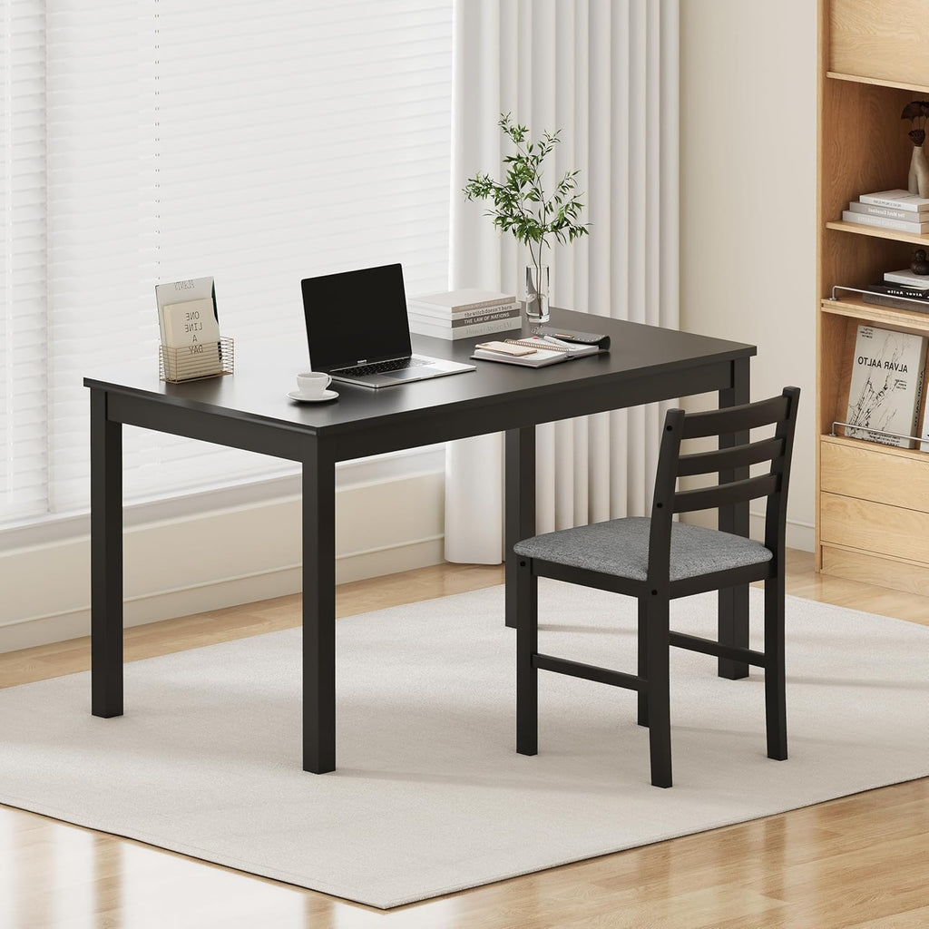 WiberWi Dining Table Set for 4, Solid Wood Kitchen Table and Chairs Set of 4, 43.3” Space-Saving Mid Century Modern Dining Room Table with Upholstered Chairs, Black