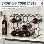 Countertop Wine Rack, 5.3 pounds, Heavier and More Stable Wine Storage Cabinet Shelf Wine Racks Countertop for Pantry,Kitchen,14 Bottles Wine Rack Black No Assembly Required