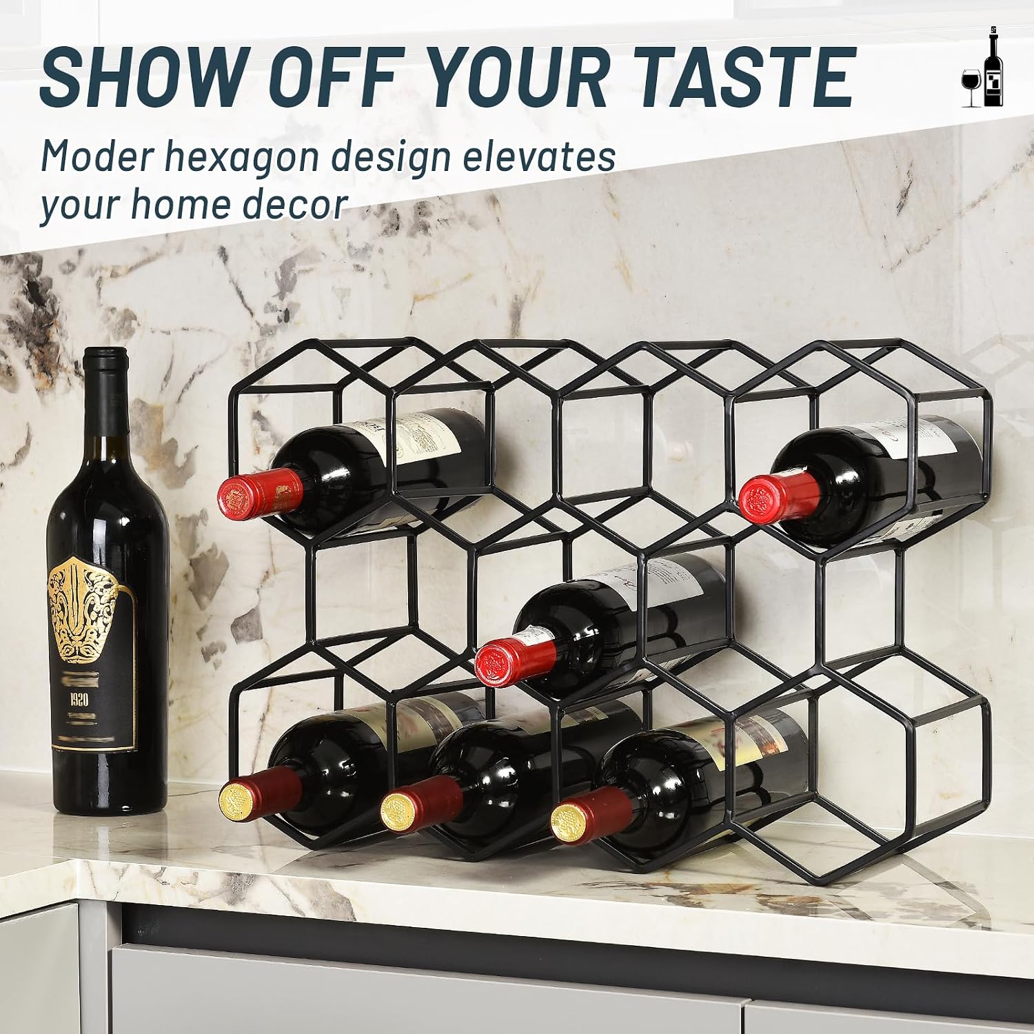 Countertop Wine Rack, 5.3 pounds, Heavier and More Stable Wine Storage Cabinet Shelf Wine Racks Countertop for Pantry,Kitchen,14 Bottles Wine Rack Black No Assembly Required