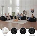 Sectional Sofa 3 Piece Set with Cup Holders & Side Pockets, Modern Corduroy Fabric Deep Seat Cloud Couch Living Room, Office, No Assembly (Black)