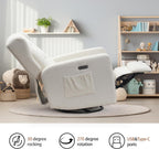 Ketaiyou Power Swivel Rocking Recliner Chair, High Back Electric Rocker Nursery Glider Chair, USB and Type-C Ports, Upholstered Teddy Fabric Reclining Single Sofa Chair for Living Room (Teddy Beige)