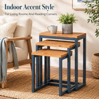 Nesting Table Set of 3, Firwood Tops and Iron Frames | Firwood tops and iron frames, 3-piece nesting table set for living rooms