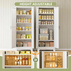 RAVIGIN Farmhouse Storage Cabinet,72" H Metal Pantry Cabinet with Barn Doors and Adjustable Shelves,72" H 6-Tier Rustic Pantry Organizers for Kitchen,Dining Room,White