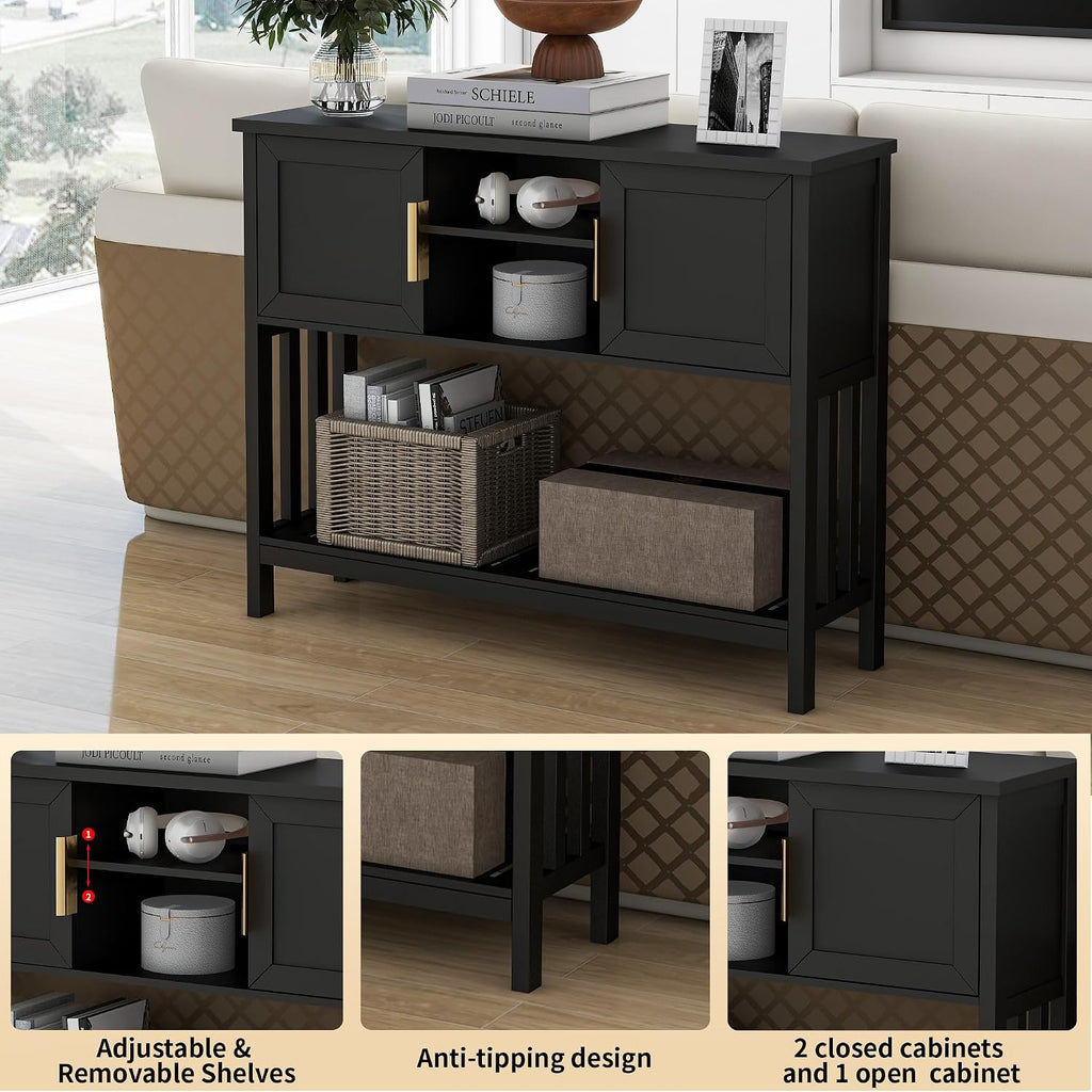 Entryway Table, Console Table, Sofa Table with 2-Door and Shelf, Black | Entryway Cabinet and Sideboard Cabinet with Large Storage Space for Daily Use in Hallway, Foyer, Living Room
