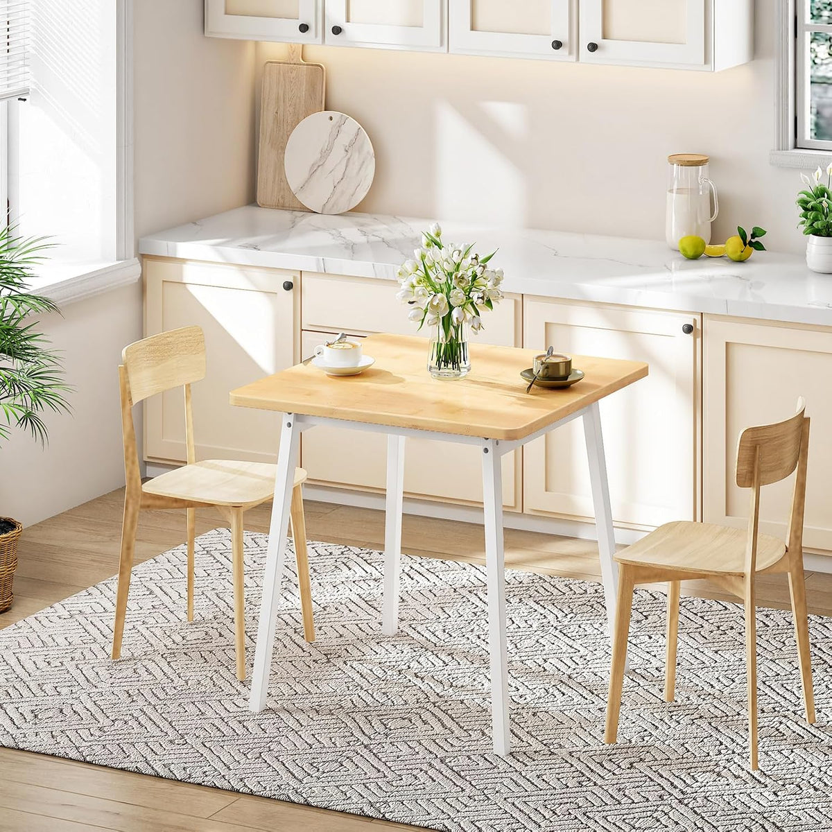 HOOBRO Bamboo Dining Table, Square Dining Table for 2, 27.6" Kitchen Table for Small Space, Writing Table, Easy to Assemble, for Dining Room, Living Room, Office, Kitchen, Natural and White YW70CZ01G1