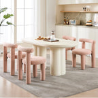 Boucle Dining Chairs Set of 2, Mid Morden Century Chairs with Curved Back Round Upholstered Round Dining Chairs, Armless,for Bedroom Kitchen and Dining Living Reading Room Reception, Pink