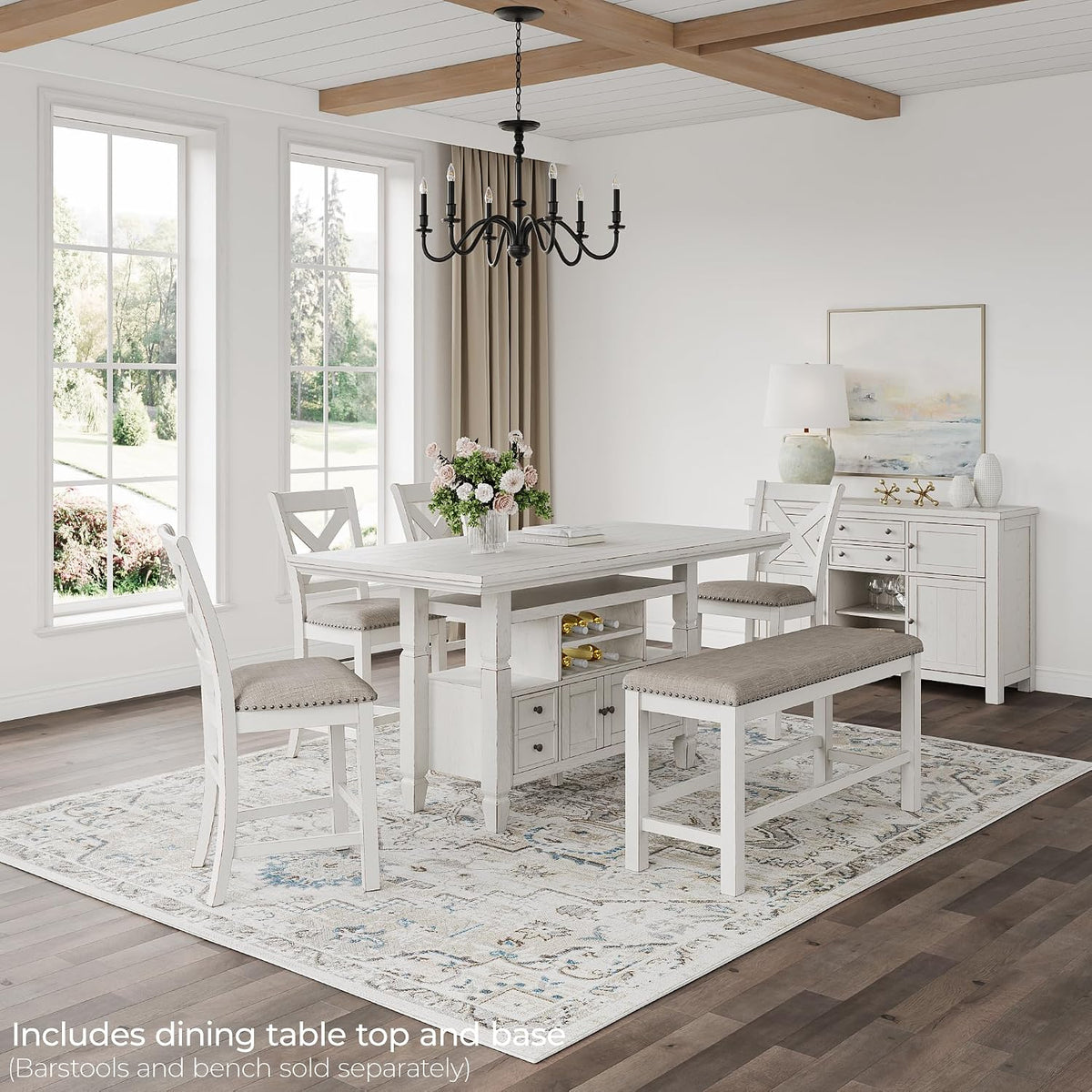 Signature Design By Ashley Robbinsdale 72-Inch Counter Height Dining Table with Kitchen Island Storage, Rubberwood Solids, Ash Veneer and MDF Substrates, Antique White