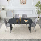 Modern Dining Table Set for 4, 63 inch Sintered Stone Kitchen Table and Chairs,Rectangular Dining Table Set of 4 with PU Leather Chair, 5 Piece Dining Room Table Set for Kitchen, Office, Apartment