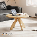 VINGLI 31.5" Round Coffee Table with Cross Legs, Wood Coffee Table, Oak | Mid Century Modern Coffee Table, Wooden Coffee Table X-legs for Living Room, Small space, Office