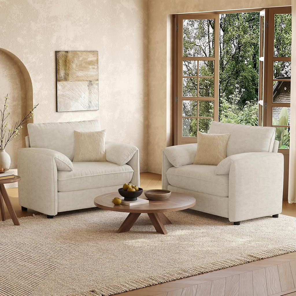 ONBRILL Oversized Accent Chair, 41 Inch Chenille Fabric Armchair, Beige | Comfy Single Sofa Chair with Padded Arms, Pocket Spring Cushion, Modern Reading Chair for Living Room, Bedroom, Apartment