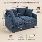 KYJ Loveseat Sofa, Cloud Love Seat Couch 3 Layer Cushion for Small Spaces | 50" Chenille Small Sofa, 27" Deep Seat, 2 Washable Pillow, in a Box for Bedroom & Living room, Singles, Couple & Kid, Blue