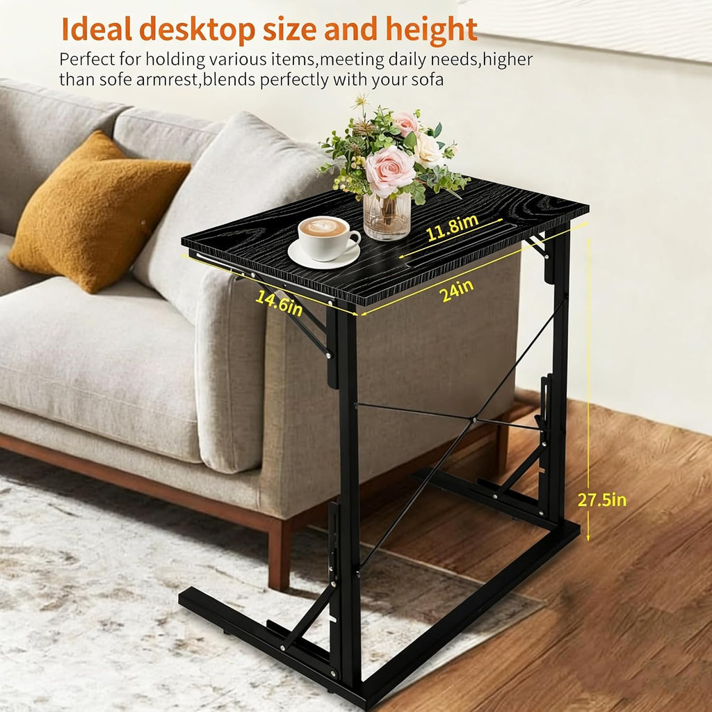 24 inch Foldable TV Tray Table, Foldable Portable C-Shaped Sofa end Table, Oversized Sofa Side Laptop Desk, Suitable for Living Room and Bedroom (1, Black)