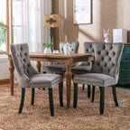 KEIKI Tufted Dining Room Chairs Set of 2, Velvet Kitchen Nailhead Trim Chairs with Solid Wood Legs and Padded Seat, Gray