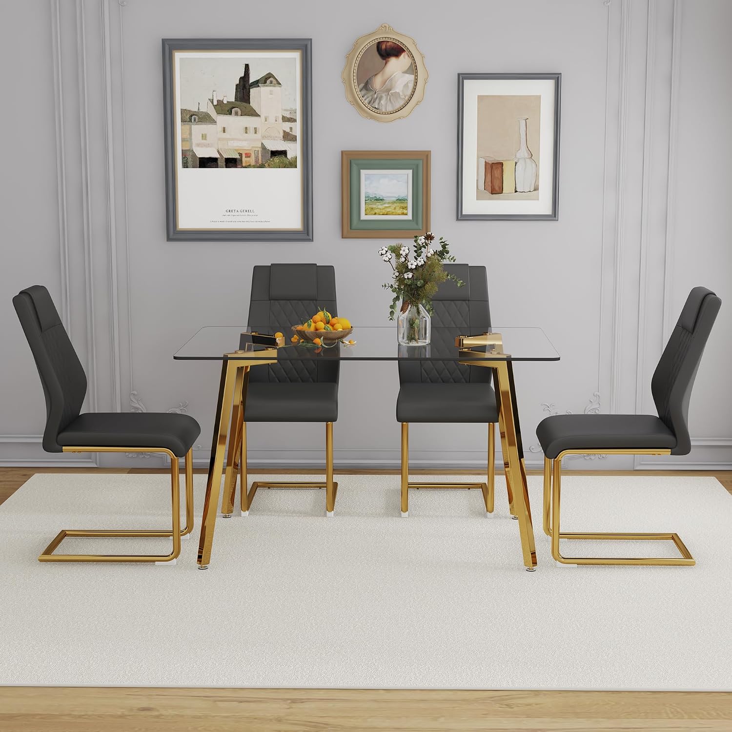 NicBex Dining Room Table Modern 51" Rectangular Dining Table for 6 with Tempered Glass Tabletop and Metal Legs for Kitchen, Dining Room, Restaurants, Golden