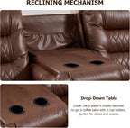 EBELLO 3PCS Faux Leather Recliner Sofa Furniture Set, Included Recliner Chair, Manual Loveseat and 3 Seat Reclining Sofa Couch, Vintage Rivet Mid-Century Modern Design for Living Room, Brown