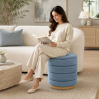 Linen Storage Ottoman Round Footrest with Hidden Storage, Light Blue 16" L X16 W X 17" H