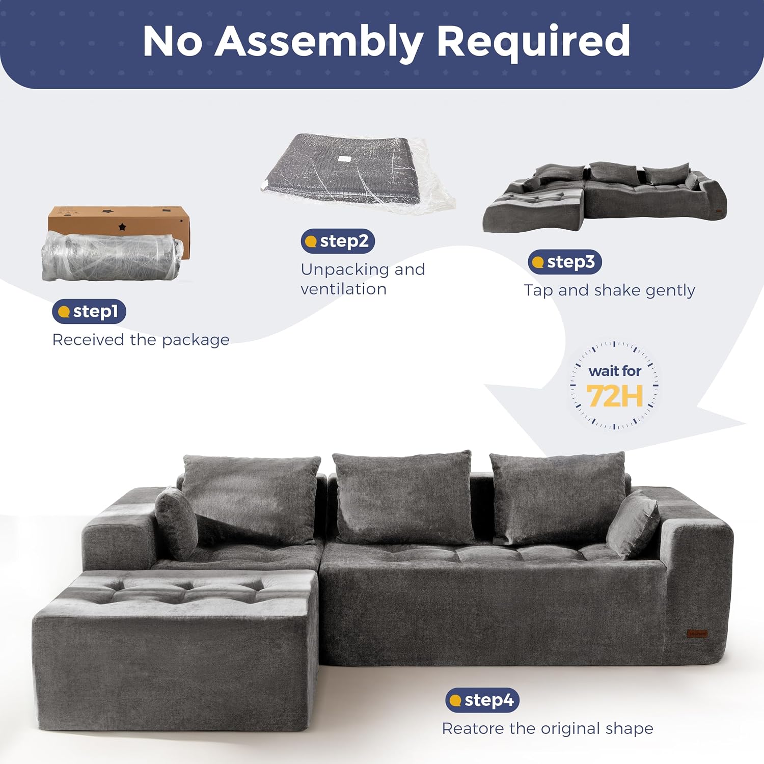 MAXYOYO Modular Sectional Sofa Couch, L Shaped Cloud Couch with Flexible Ottoman, Chenille Upholstered Living Room Sofa Chair for Living Room, No Assembly Required, Light Grey